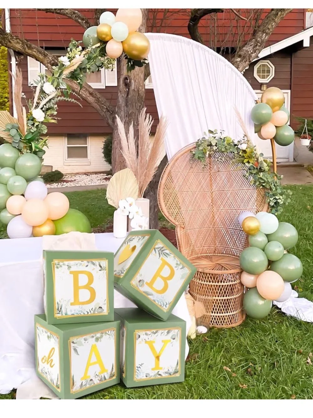 GREEN Gold 'BABY' Stacking Blocks Party Decor